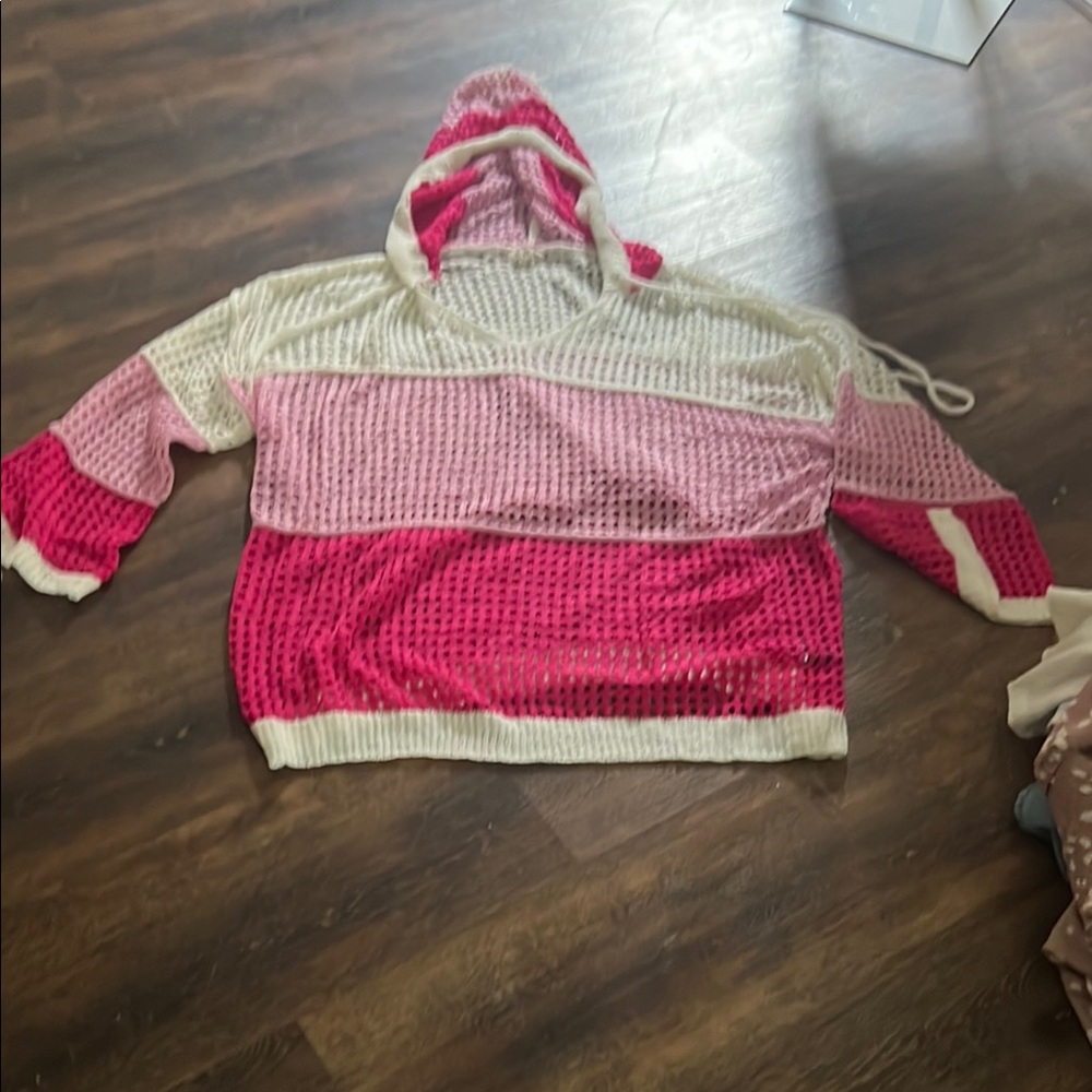 POL Pink and Cream Knit Sweater